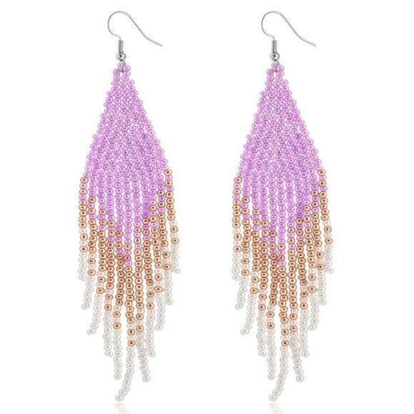 BijouStudios Earrings Jewelry - Purple Bohemian Seed Bead Tassel Dangling Statement French Wire Hook Earrings